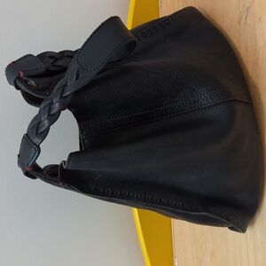 Lucky Brand Black Pebbled Leather Purse Shoulder Bag Tote Hobo